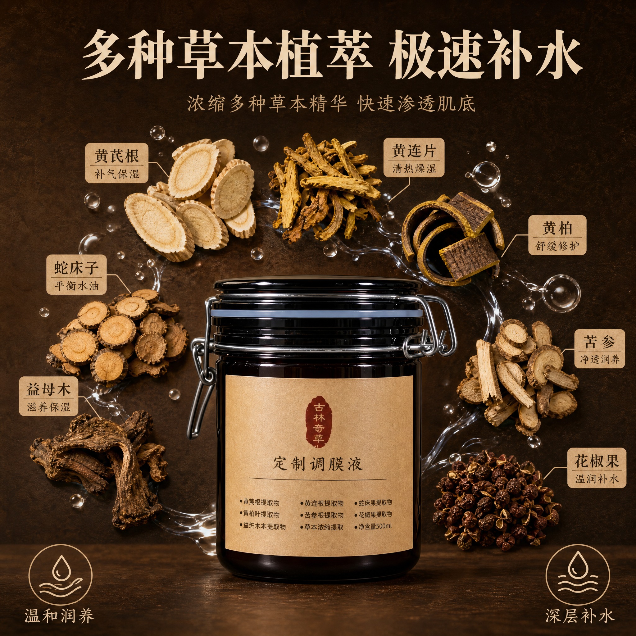 [主图-2] 核心功效成分解析，展示多种草本成分与极速补水功效… - 图片创意预览