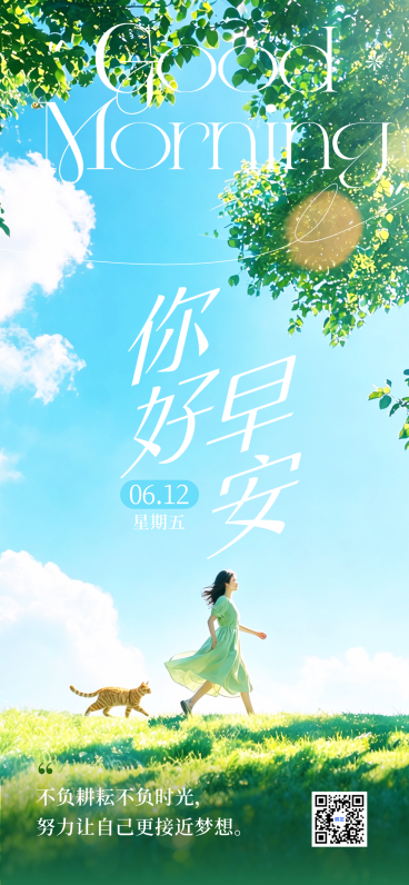 夏季早安日签问候小清新实景竖版海报预览效果