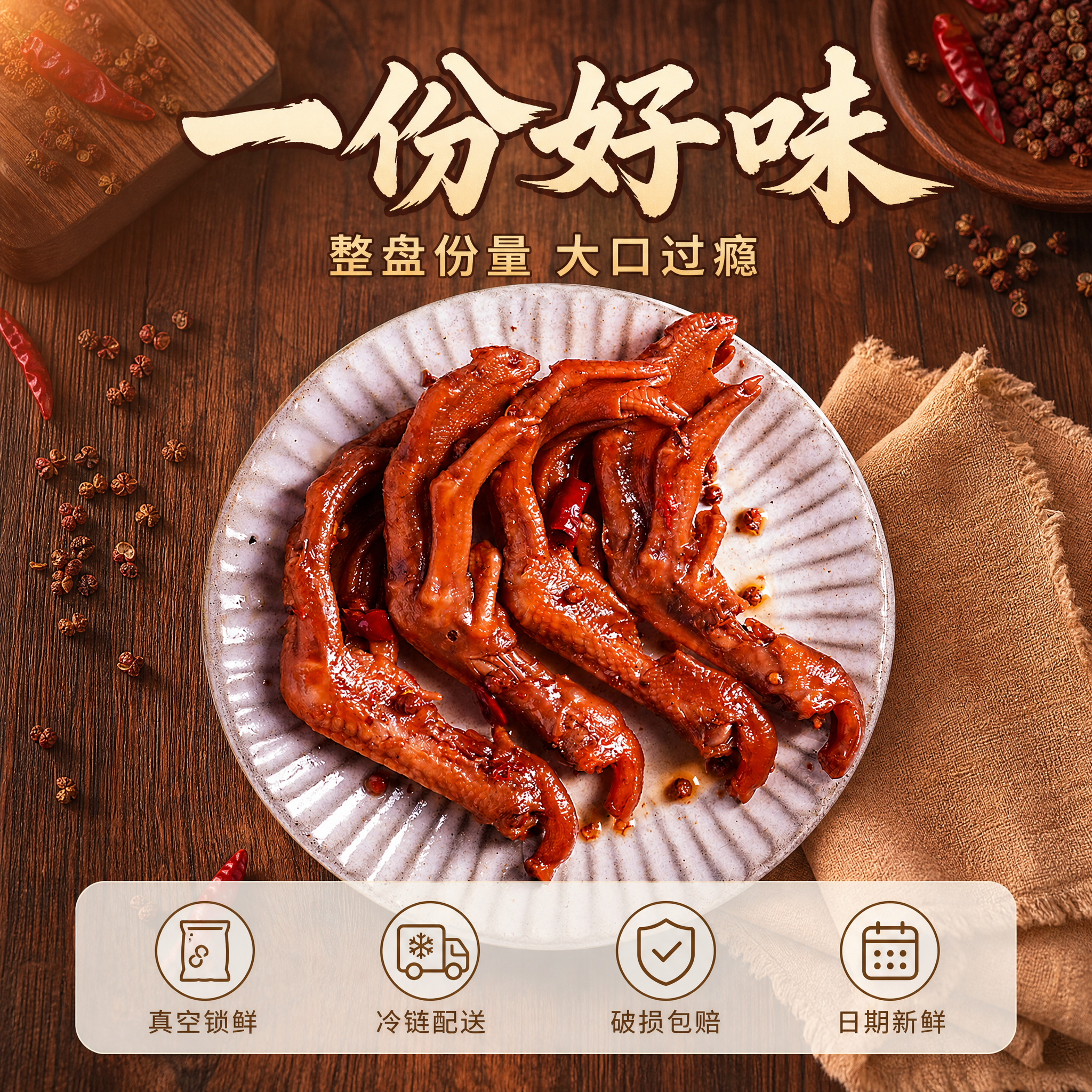 [主图-5] 麻辣鲜香鸭掌 主图第五张，唯一任务：展示一整盘的… - 图片创意预览
