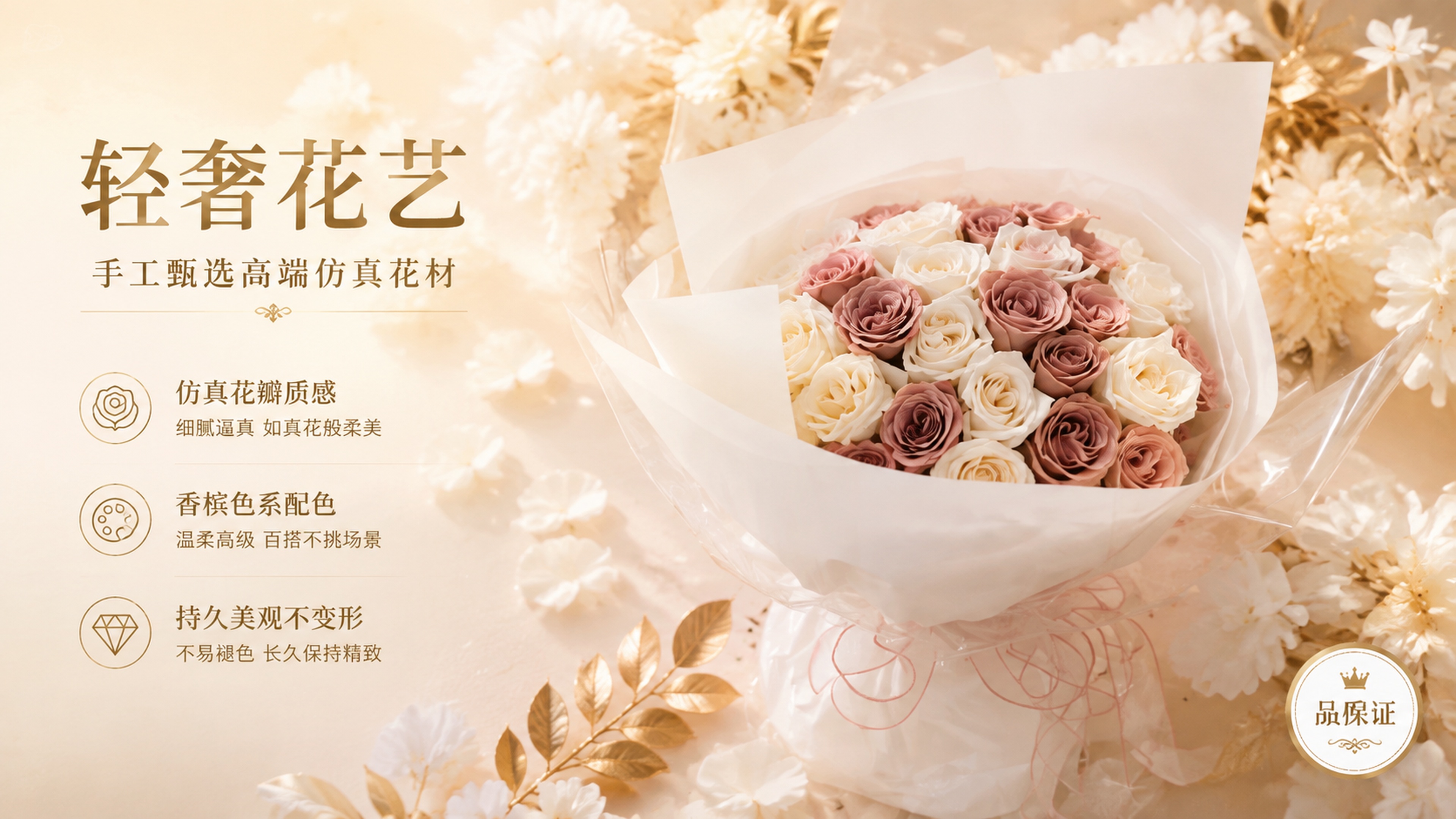 [第3张] 详情页核心卖点-轻奢花艺细节与材质质感展示。本张使… - 图片创意预览