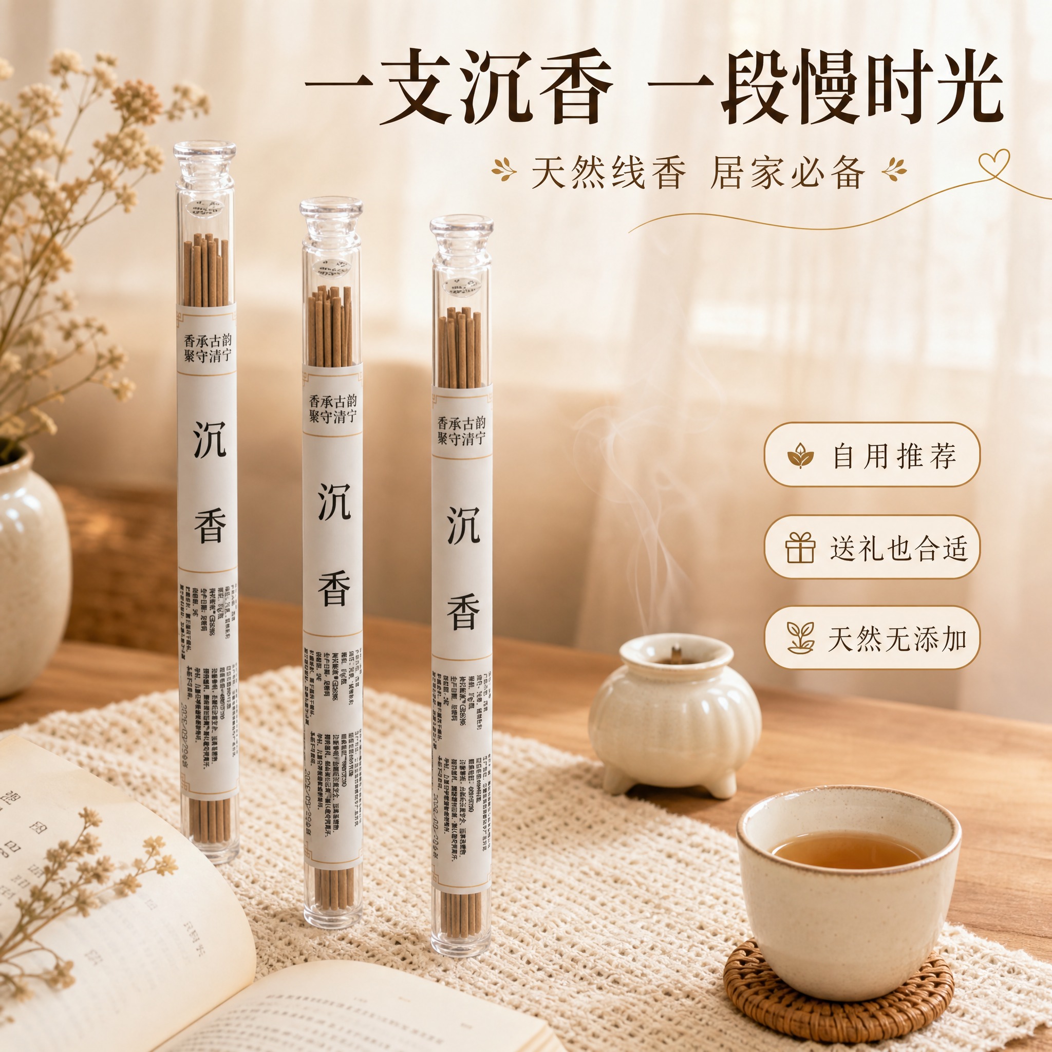 [主图-1] 微信小店首图，沉香线香温馨生活场景英雄图，社交种… - 图片创意预览