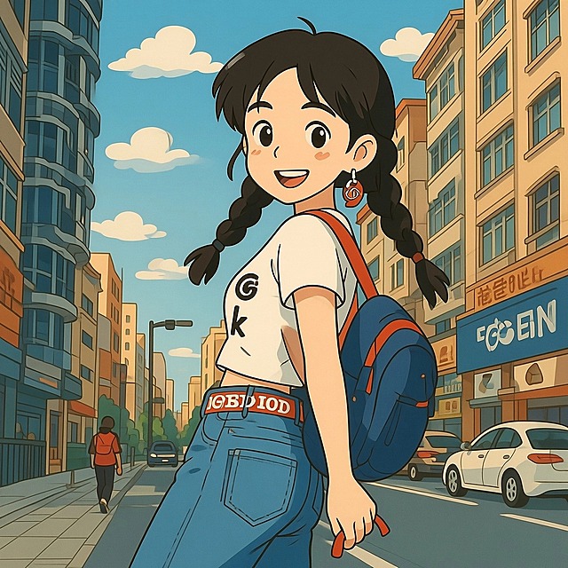 图片中的人物换成扁平插画风格，宫崎骏风格。