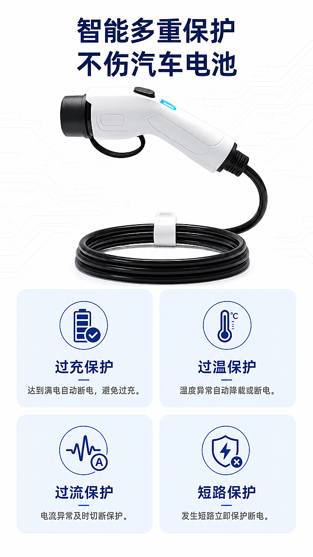 「图片1」，生成一套详情页，商品名称为3.5KW新能源汽车充电枪，产品卖点为适用市面95%新能源汽车，支持定制充电枪线长，防尘防雨，智能保护不伤电池，适配淘宝/天猫平台，单图比例为9:16，需求屏数为8张。