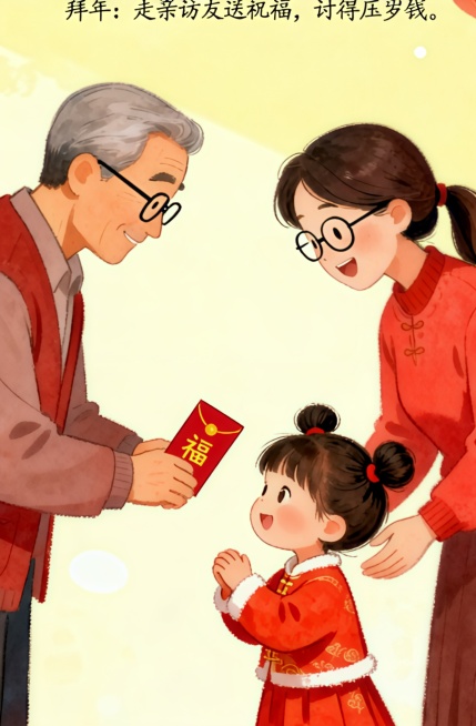 爷爷手里拿着压岁钱红包预览效果