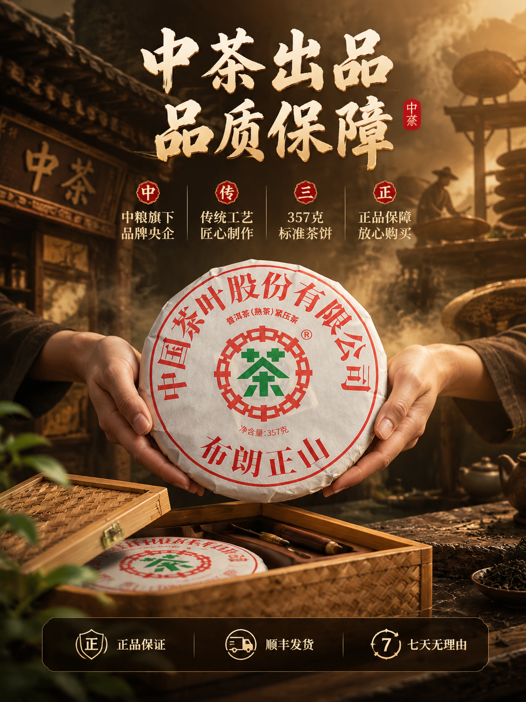 [主图-5 品牌信任与转化] 中茶布朗正山普洱茶饼品牌背书与服… - 图片创意预览