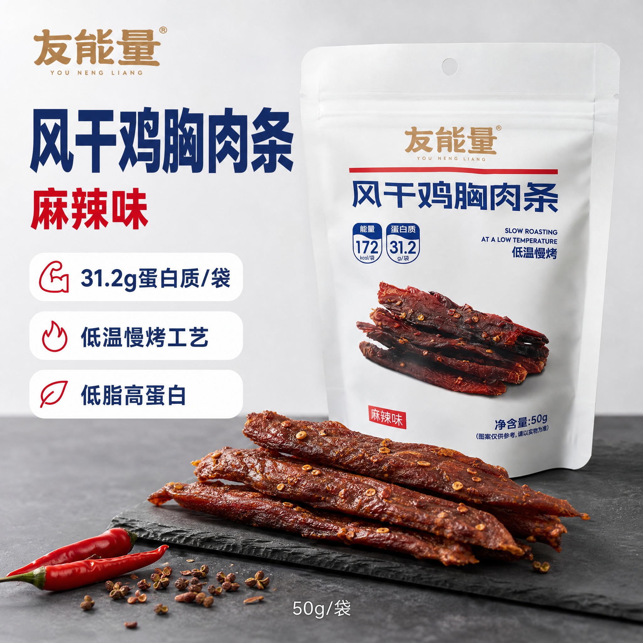 [主图9] 友能量风干鸡胸肉条麻辣味 电商主图，爆款促销感路线… - 图片创意预览