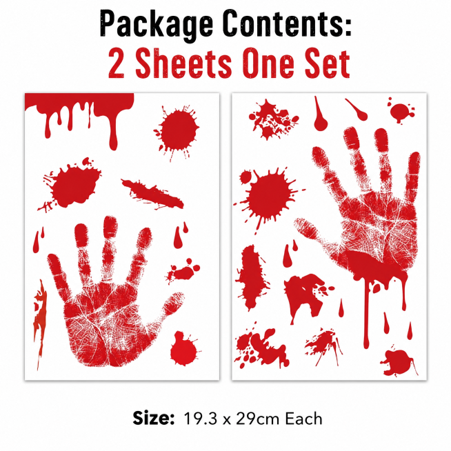 [Main Image 7] Halloween Blood Handprint Stickers full set package display. Clean combination displa预览效果
