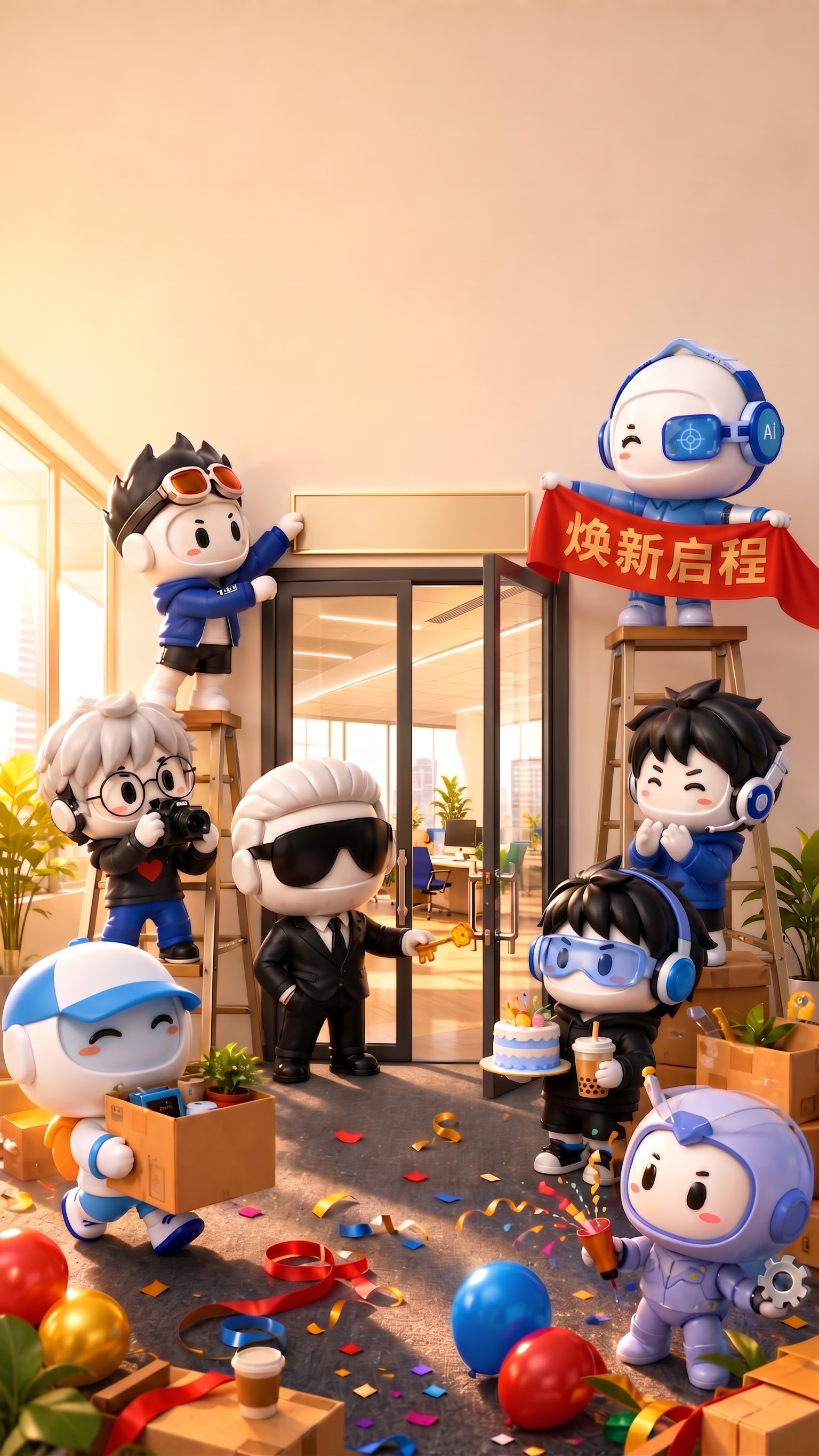 右边手里红色横幅的IP人物不要站在别的IP人物头上，站在梯子上… - 图片创意预览