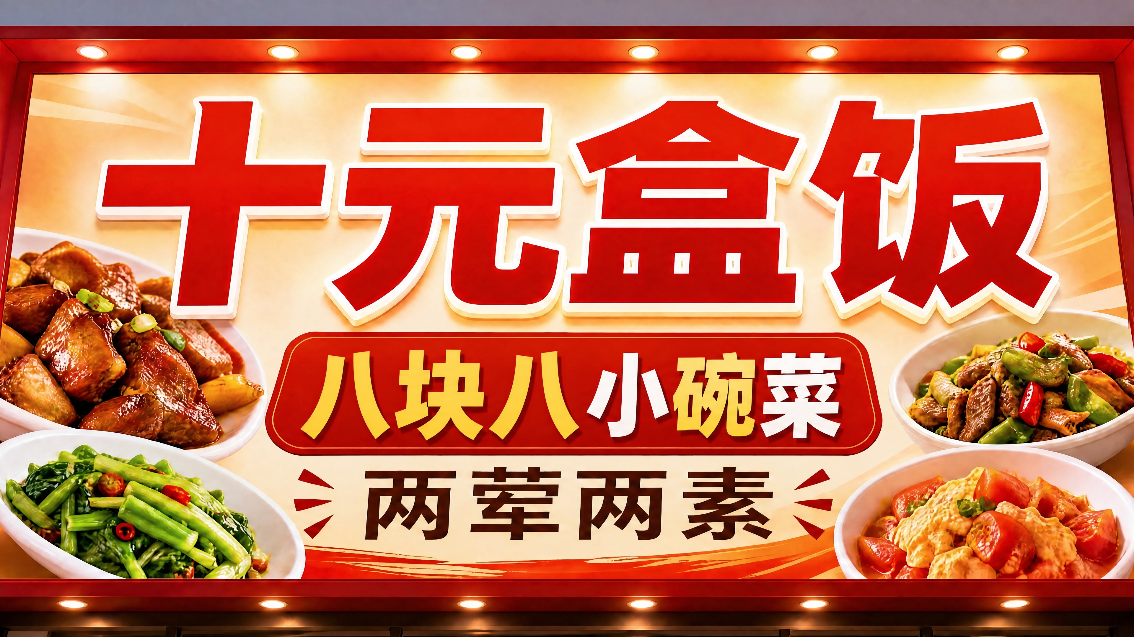将图片中间红色框内的"8.8小碗菜"中的数字"8.8"改为中文… - 图片创意预览