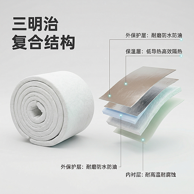 现代感3D风设计，轻拟物风格呈现三明治复合结构，金属质感与面料纹理结合，简约主义视觉表达，突出工业科技感。