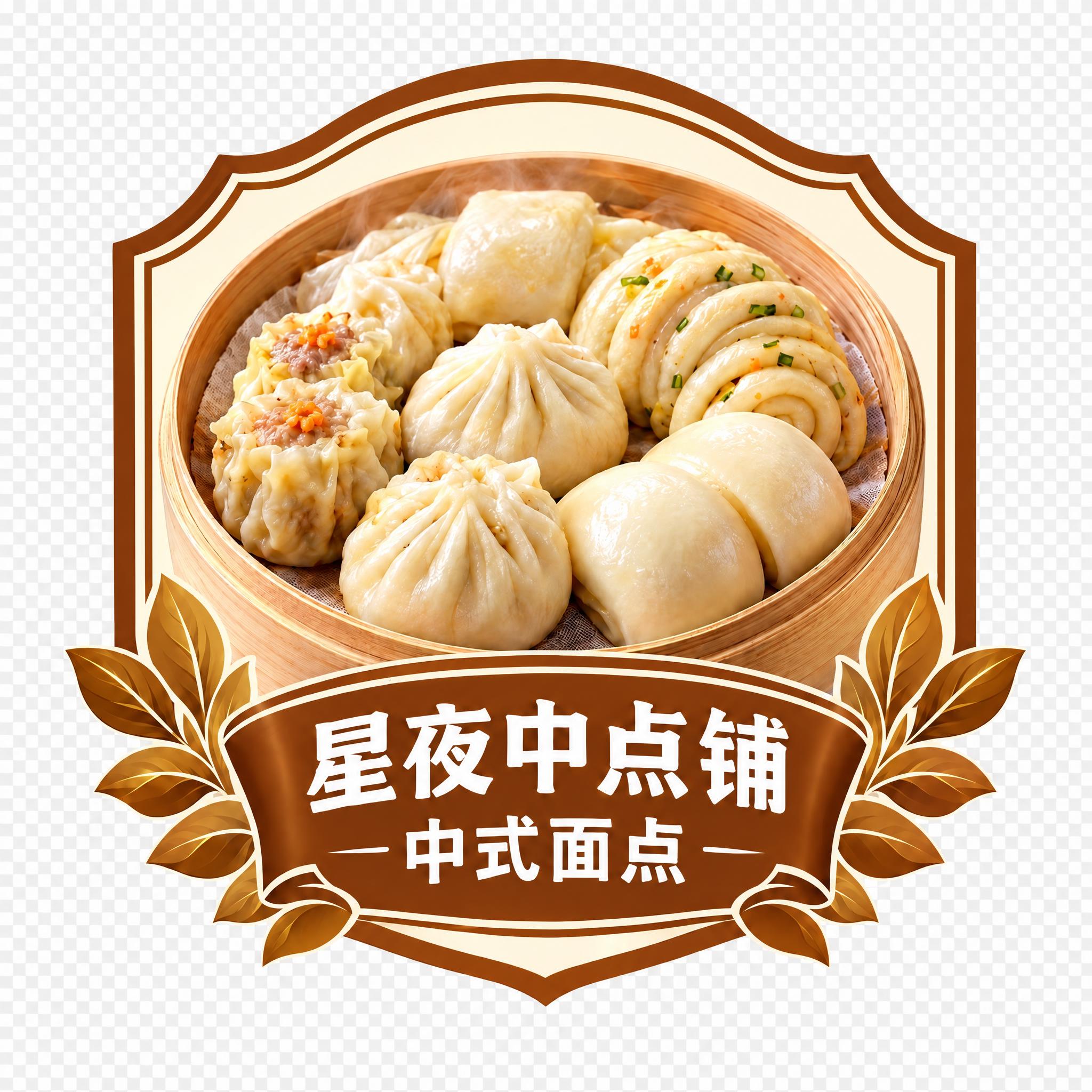 将这张中式面点异形立牌的绿色边框和底部绿色飘带统一换成暖棕色（… - 图片创意预览