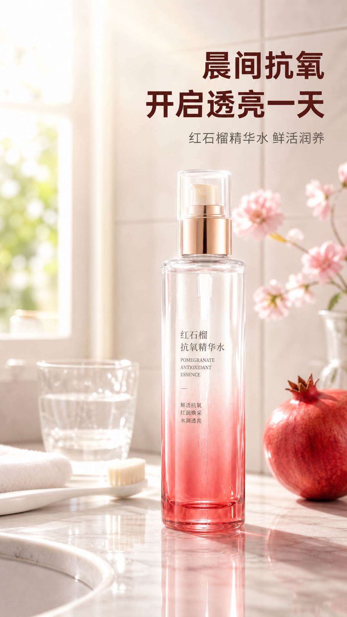 [主图-5] 使用场景氛围，红石榴精华水晨间护肤场景。 [统一… - 图片创意预览