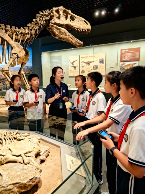 生成北京自然博物馆学生听讲解的画面，10张预览效果