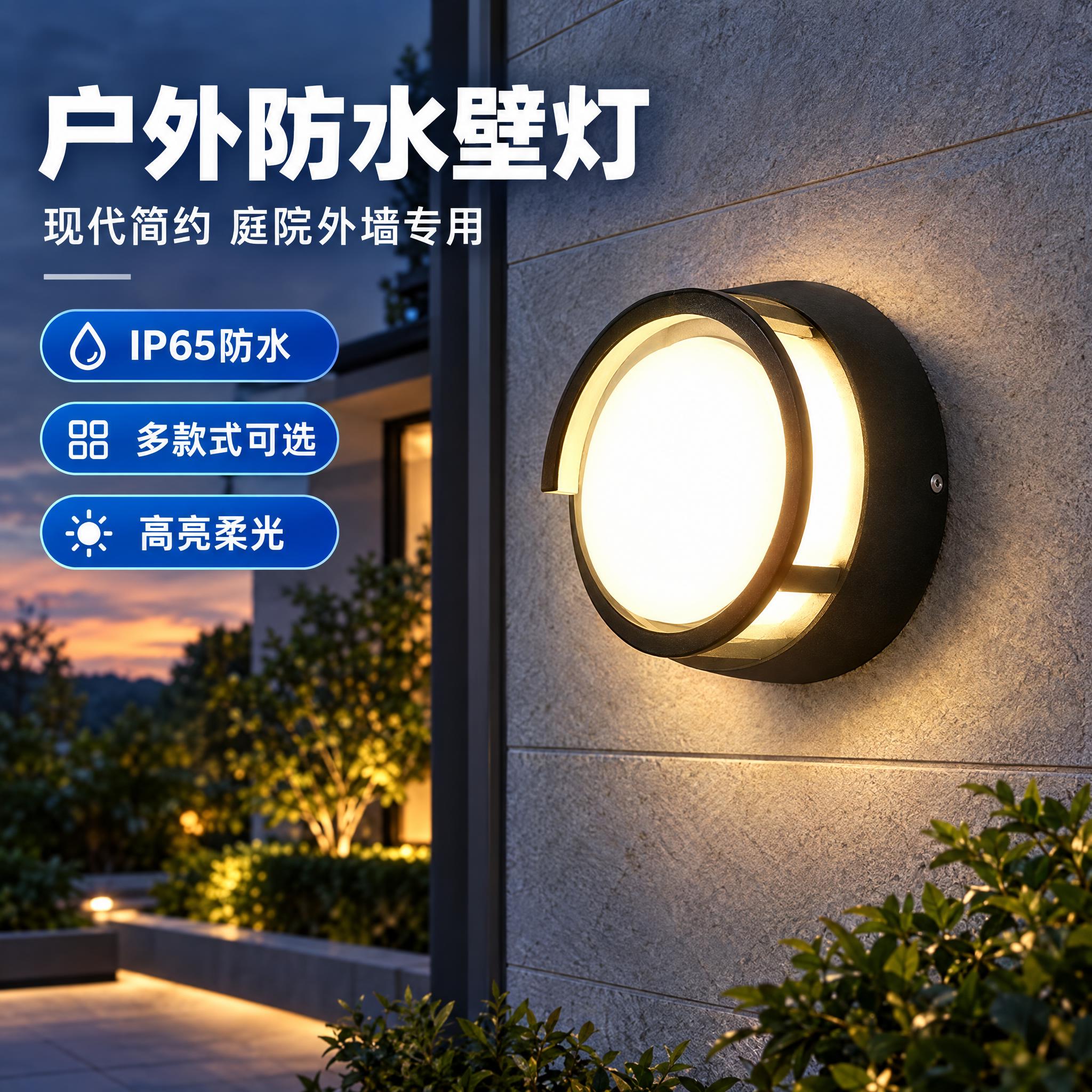 1688电商主图第1张，户外防水LED壁灯安装在现代别墅外墙上… - 图片创意预览