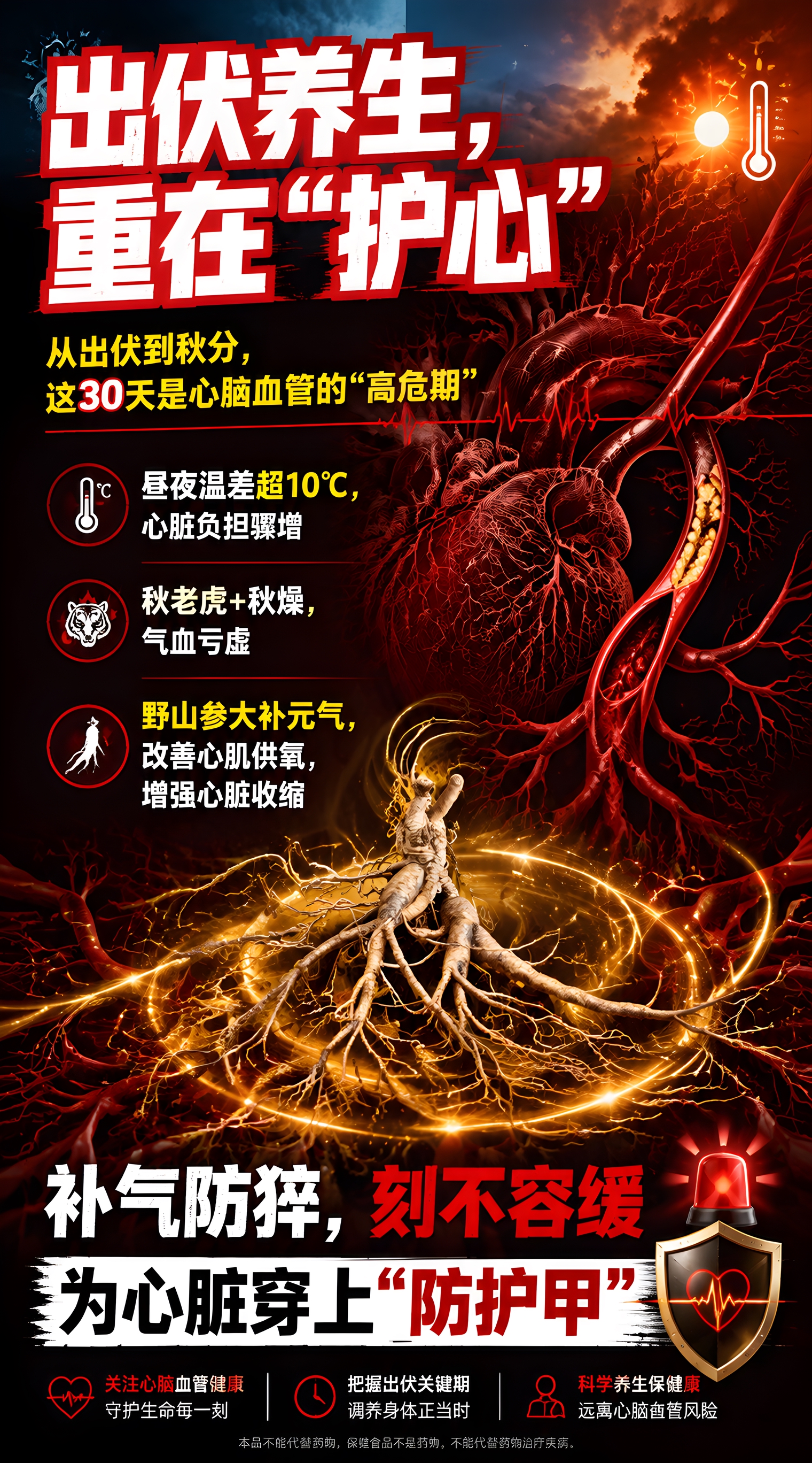 警示风格竖版海报，心脑血管健康警示主题，深红与暗黑色调为主，营… - 图片创意预览