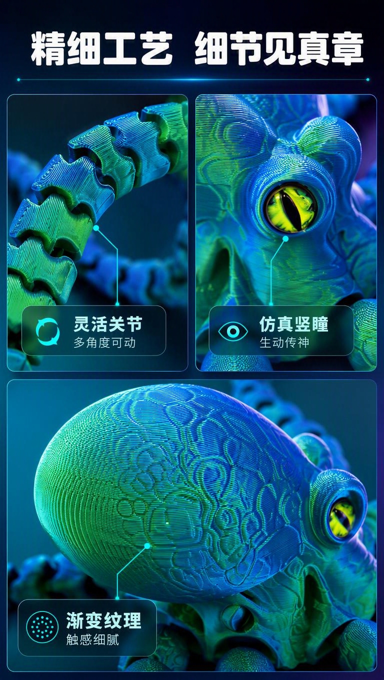 [商品] 使用【图1】3D打印关节章鱼玩具（幻彩蓝绿款）；保留… - 图片创意预览