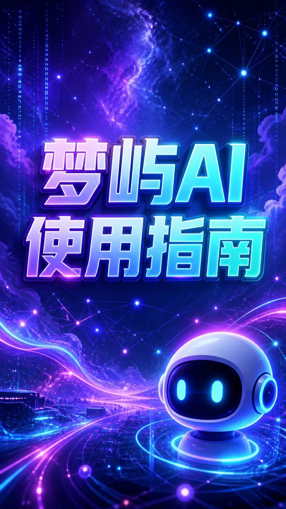 抖音竖版封面图，主题为「梦屿AI使用指南」。画面中央是醒目的大… - 图片创意预览