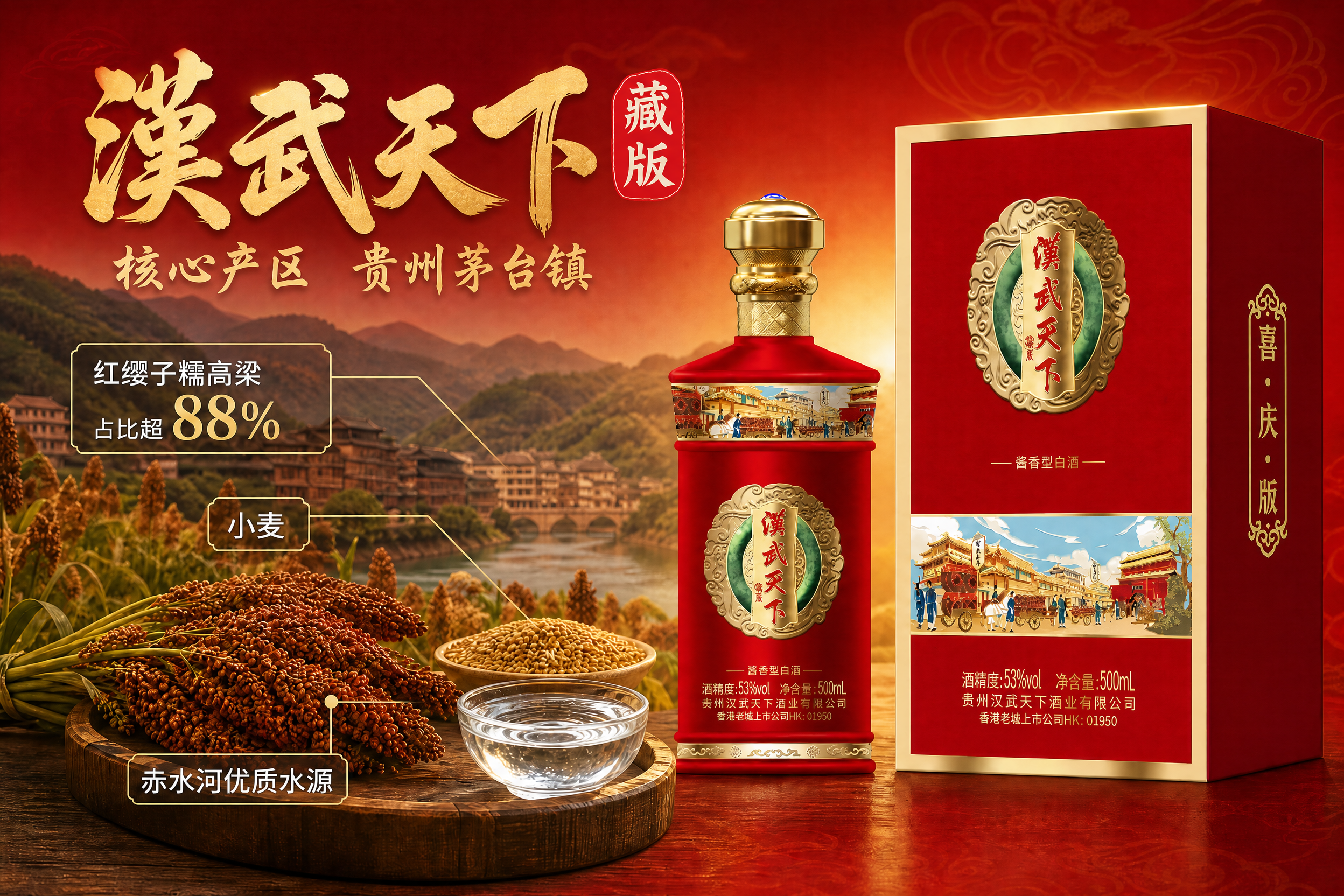 以第一张产品宣传图为基础重新生成，保持整体构图、背景山水赤水河… - 图片创意预览
