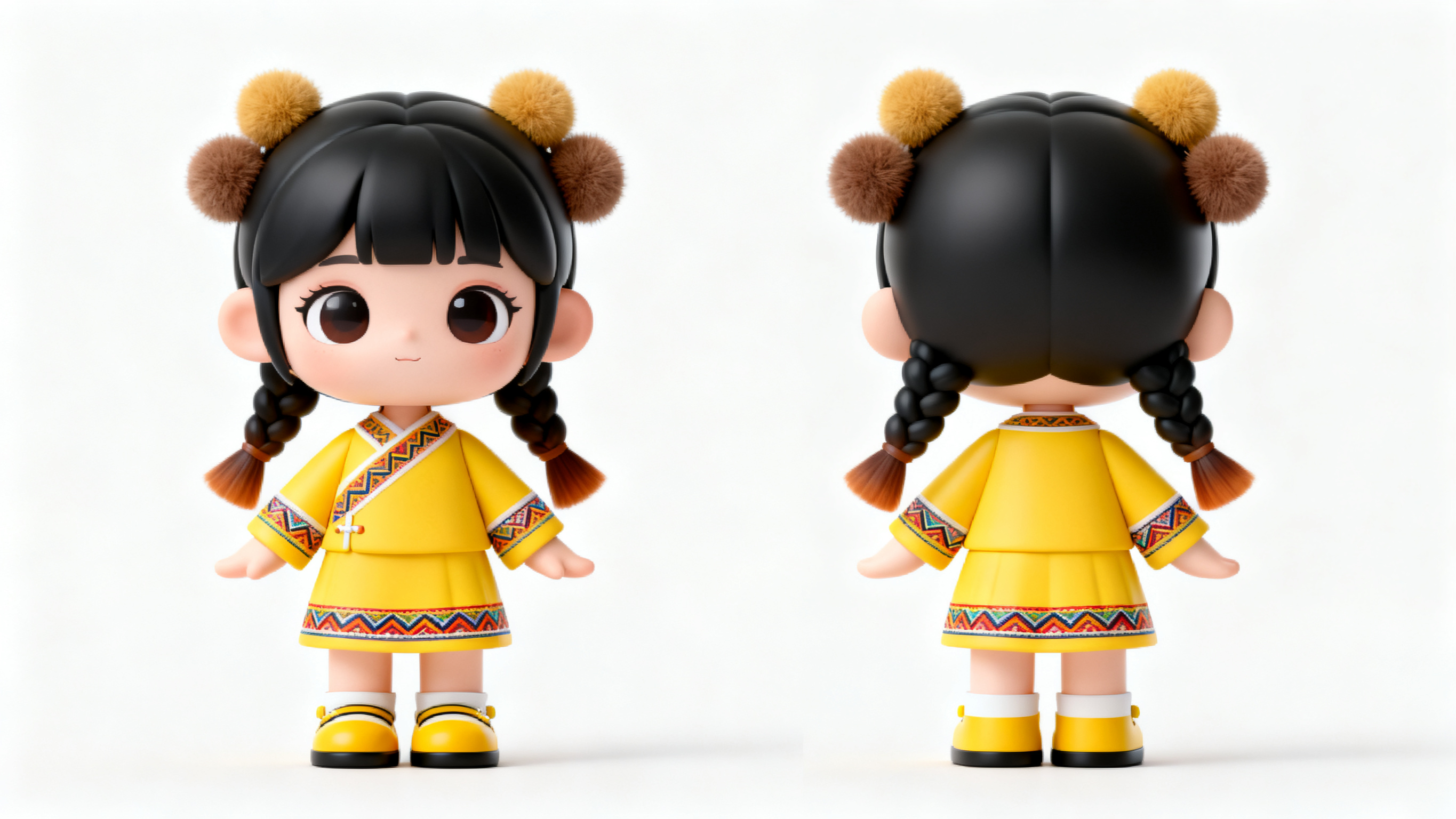 可爱甜美的女孩形象IP，对应颜色黄色，发型和红色IP不同，动作… - 图片创意预览