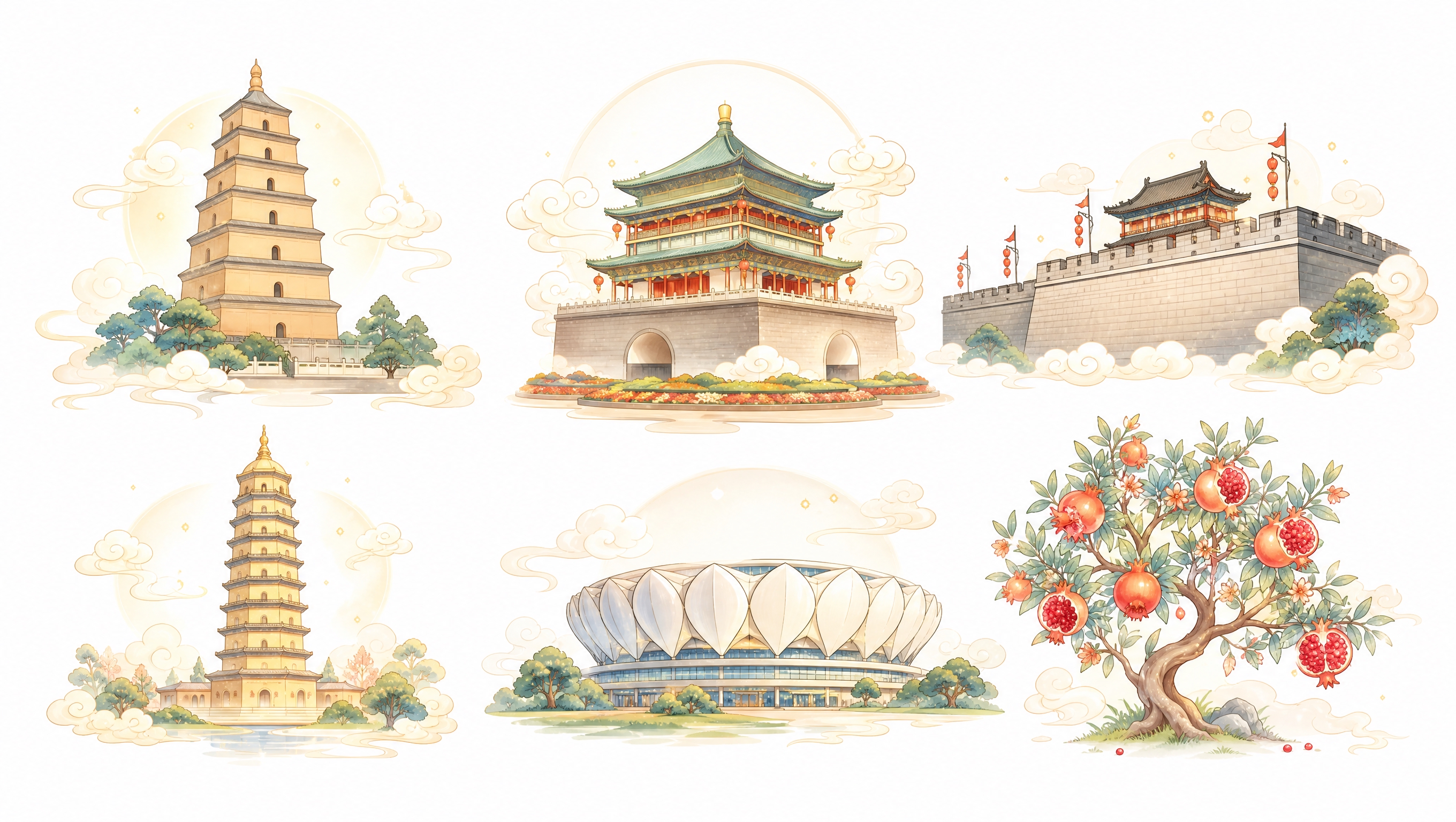 参考参考图的新中式温馨治愈插画风格：柔和圆润的轮廓线、Q萌拟人… - 图片创意预览