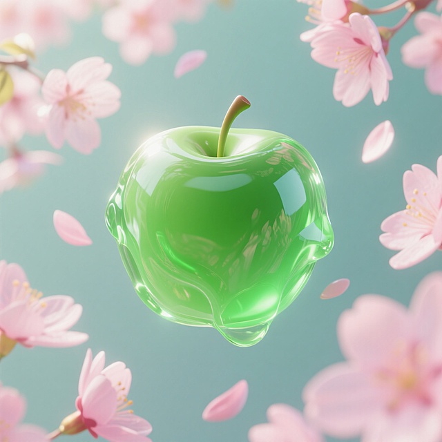 一个青苹果，春日氛围，樱花