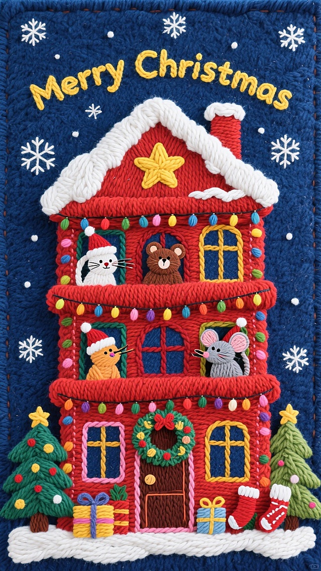 毛线绣圣诞屋子