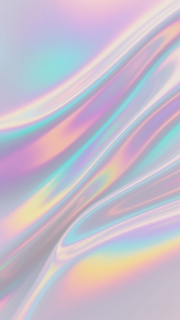 一张具有未来感的镭射材质背景图，整体呈现出柔和的白色基调，表面覆盖着流动的彩虹色光泽，色彩从粉紫色渐变到蓝绿色，再过渡到黄色和橙色，形成绚丽的光谱效果。材质表面光滑且具有丝绸般的质感，光线在上面产生细腻的折射和反射，形成柔和的高光和渐变的阴影。画面中没有明显的文字或图案，只有纯粹的镭射材质纹理，营造出梦幻、科技感和时尚的氛围。预览效果