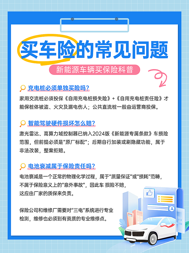 蓝色简约插画保险行业车险科普小红书配图封面宣传海报