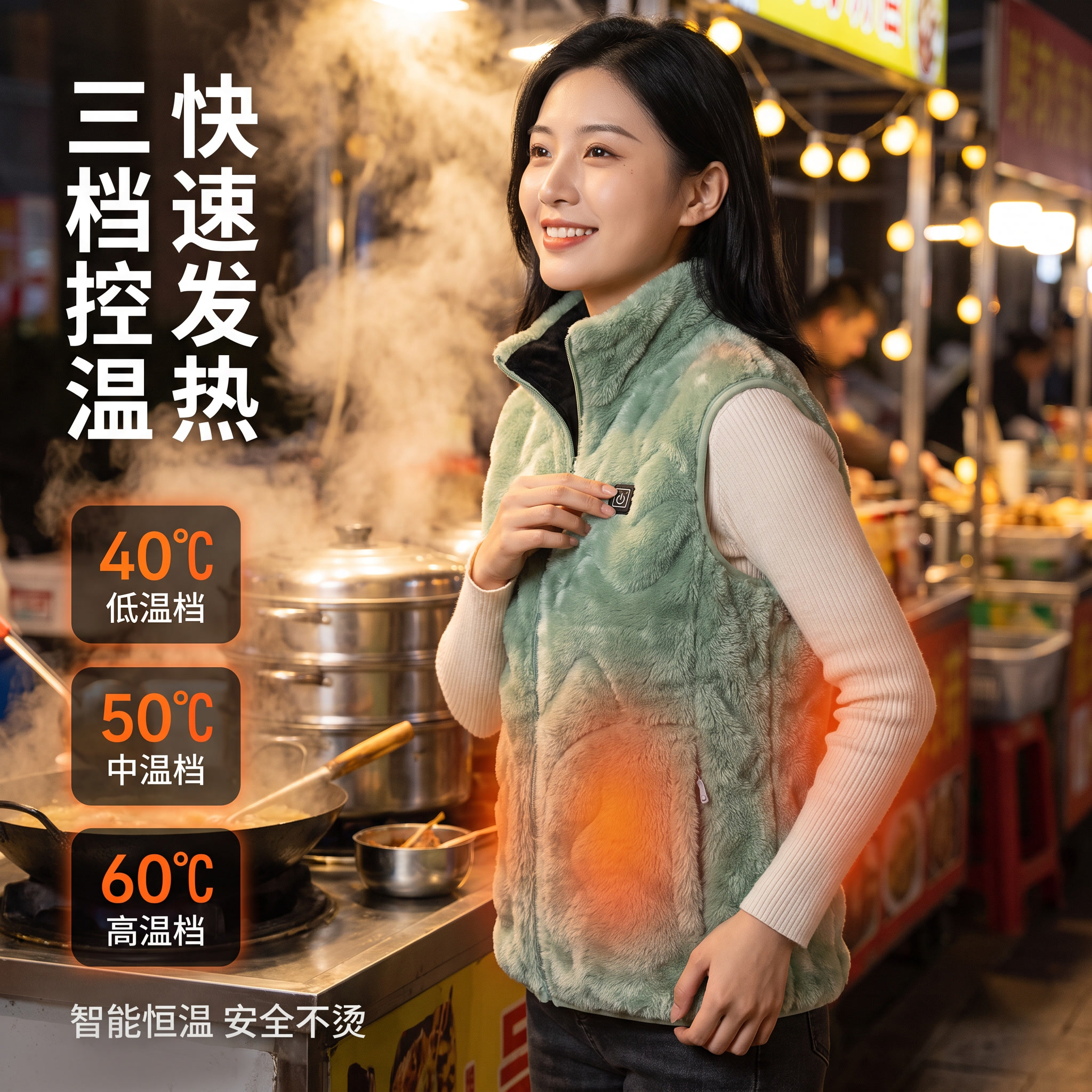 【主体保护指令】请保持参考图1中【电加热马甲】的款式、颜色、材… - 图片创意预览