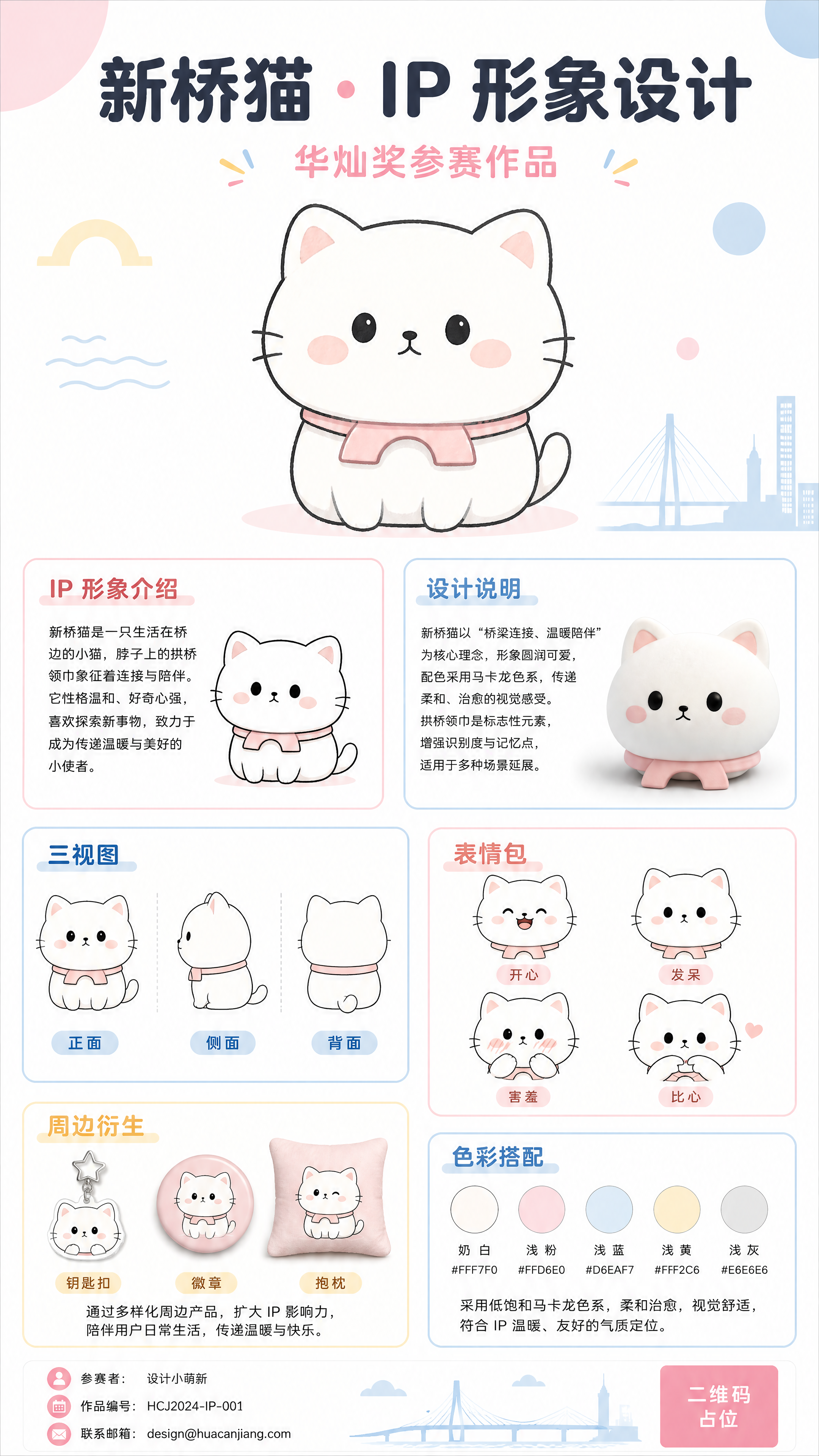 竖幅 IP 形象设计参赛海报，9:16 比例，白底，马卡龙低饱… - 图片创意预览