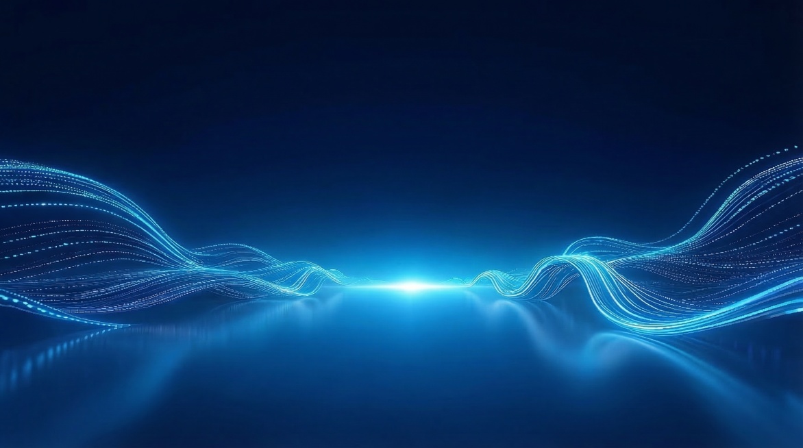 去掉图片上方所有的蓝色光点和线路，保留下方波浪和底部电路，保持原本的蓝色科技风格、光影和其他内容不变，图像依然清晰预览效果