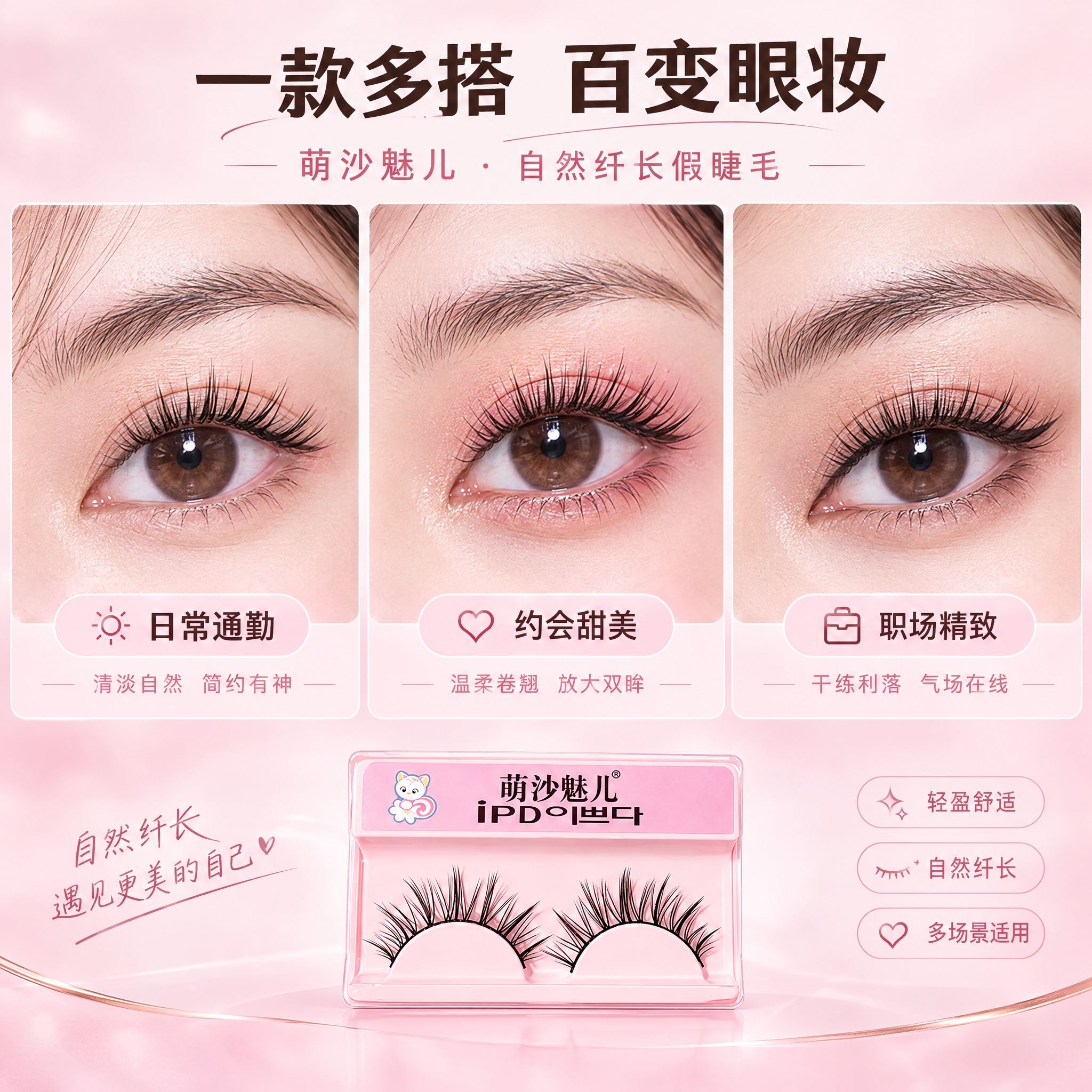 [主图-4] 萌沙魅儿 自然纤长假睫毛 多场景佩戴效果展示。… - 图片创意预览