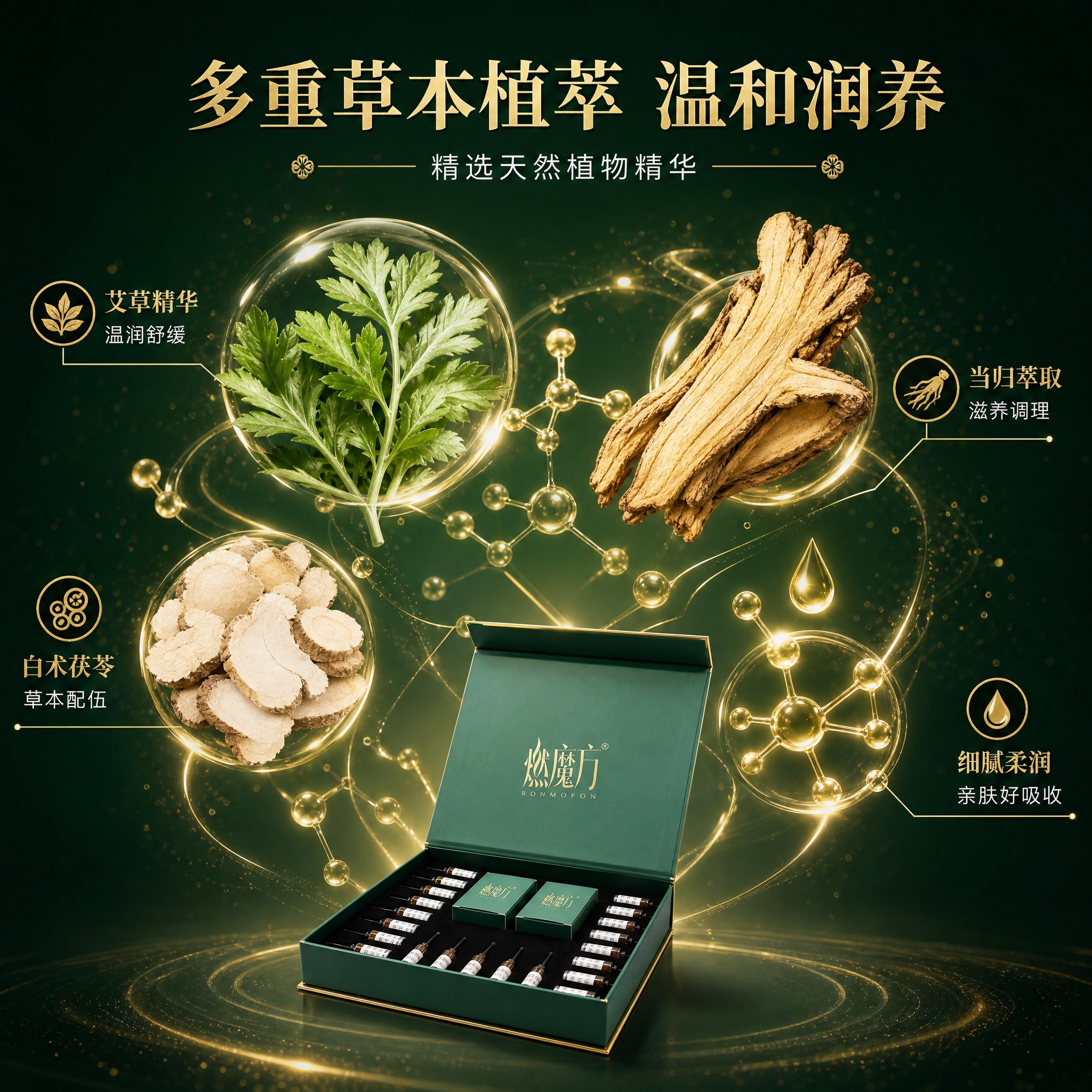 [主图-2] 核心成分解析，草本植萃成分环绕展示。 [统一基调… - 图片创意预览