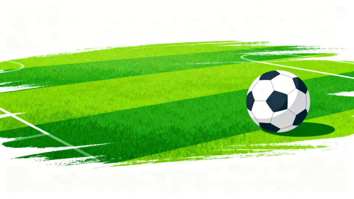 足球邀请赛PPT背景图片，绿色为主色调，包含足球元素，简约扁平化插画风格，非实景，抽象绿色草地纹理，预留文字区域，干净简洁适合PPT背景预览效果