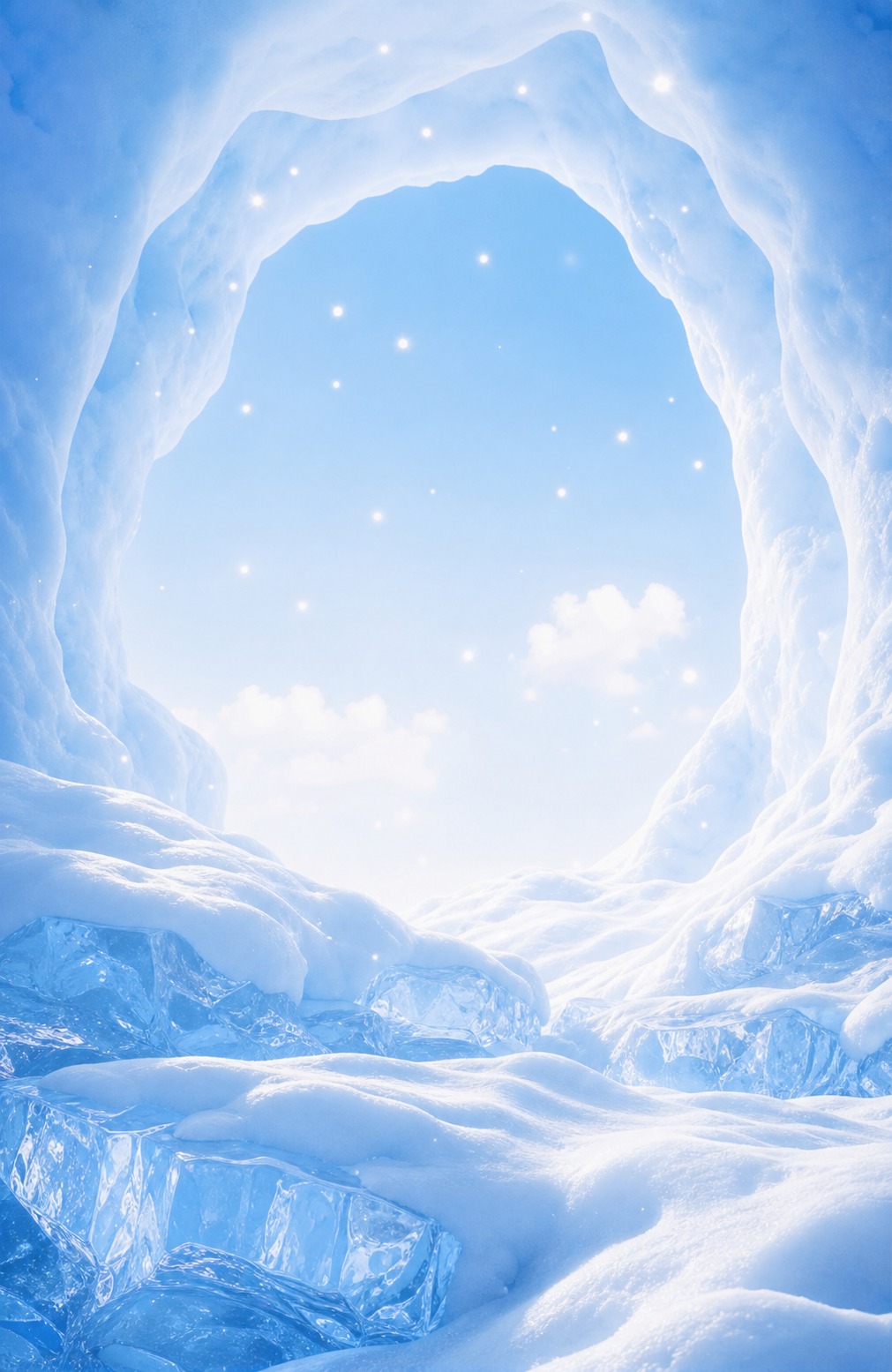 参考图片的冰雪洞穴风格，重新生成画面内容。保持冰蓝色调、梦幻发… - 图片创意预览