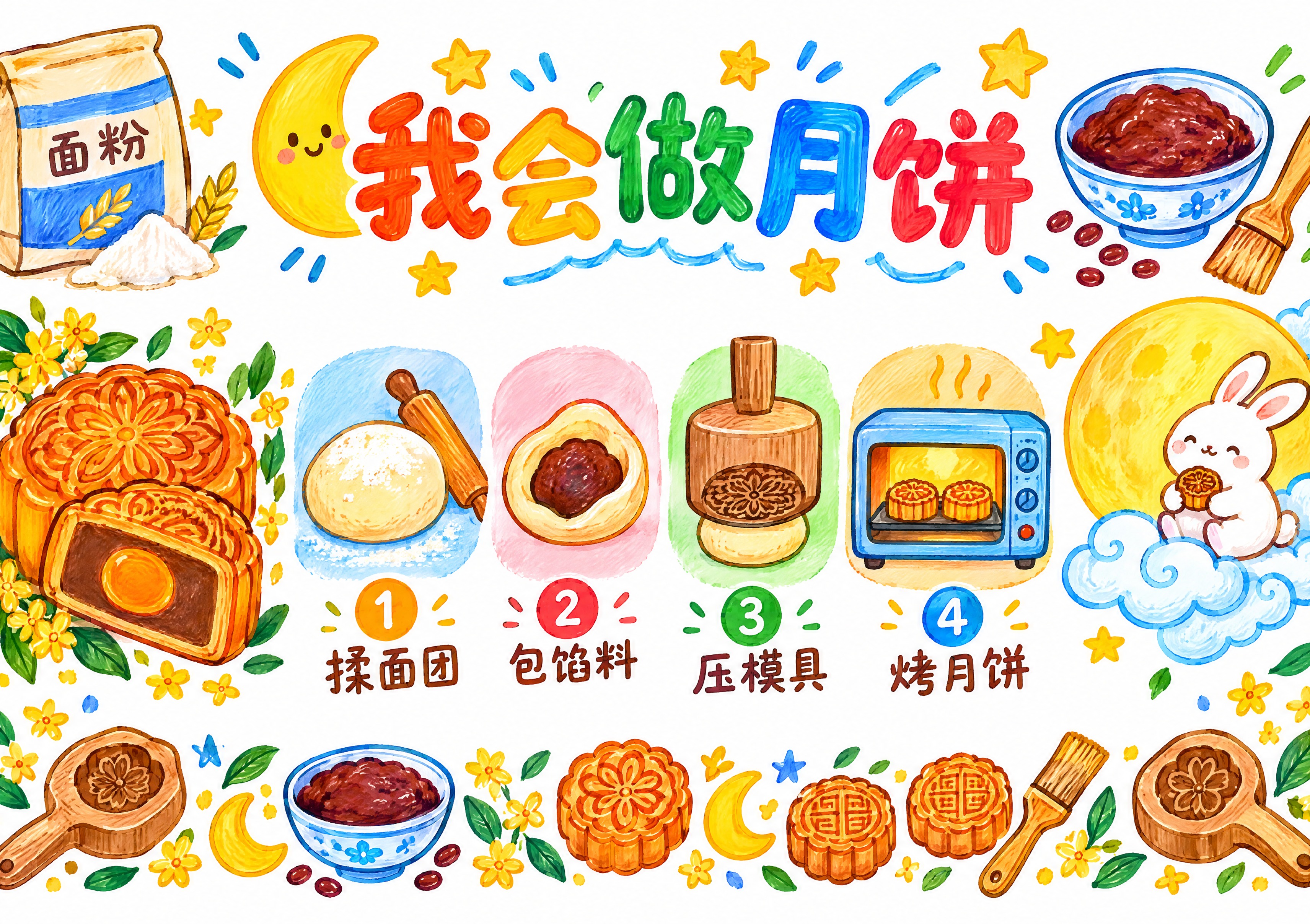 A4横版手抄报，比例297:210，纯白色纸张背景，主题"我会… - 图片创意预览