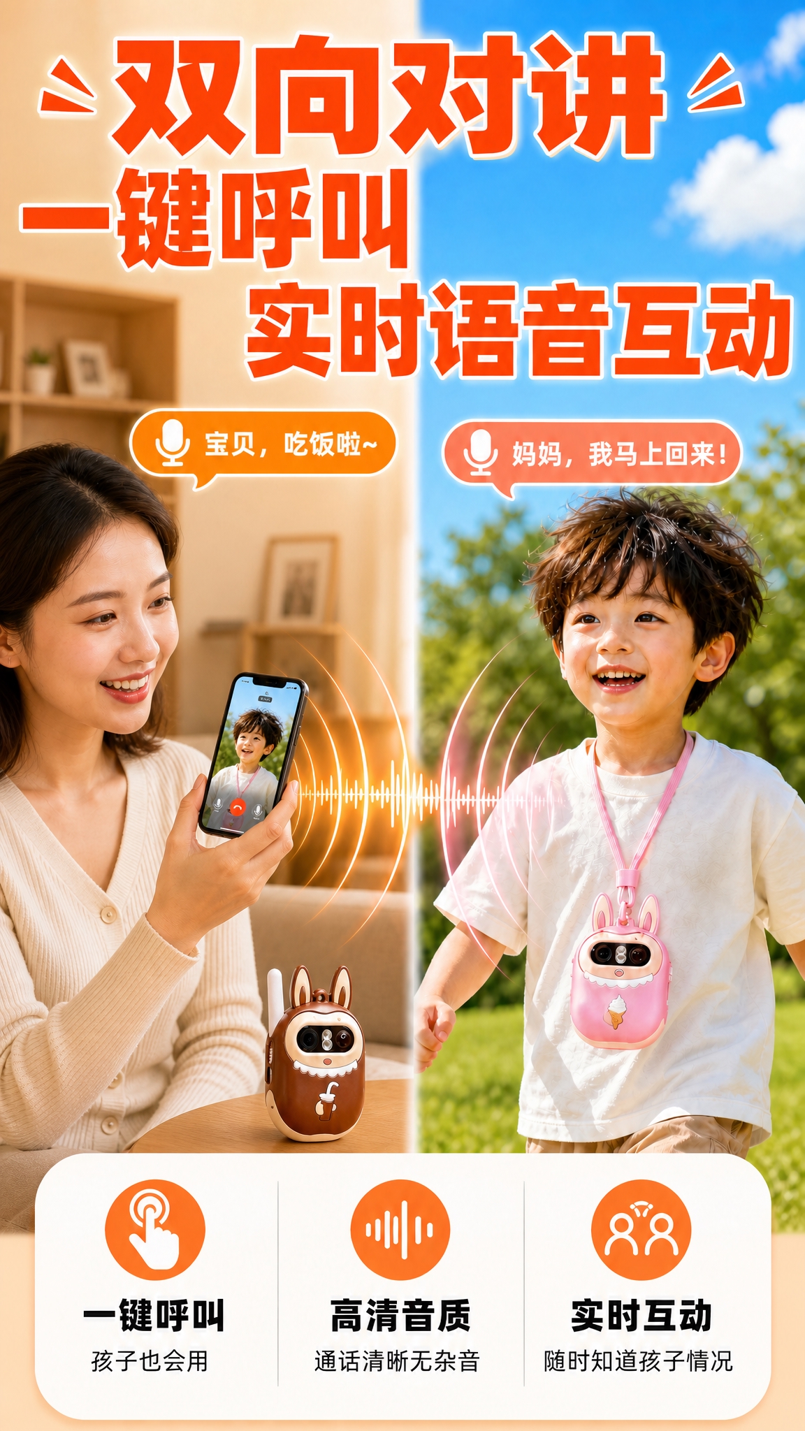 [商品] 使用【图1】妈妈手持棕色款监护器+孩子佩戴粉色款监护… - 图片创意预览