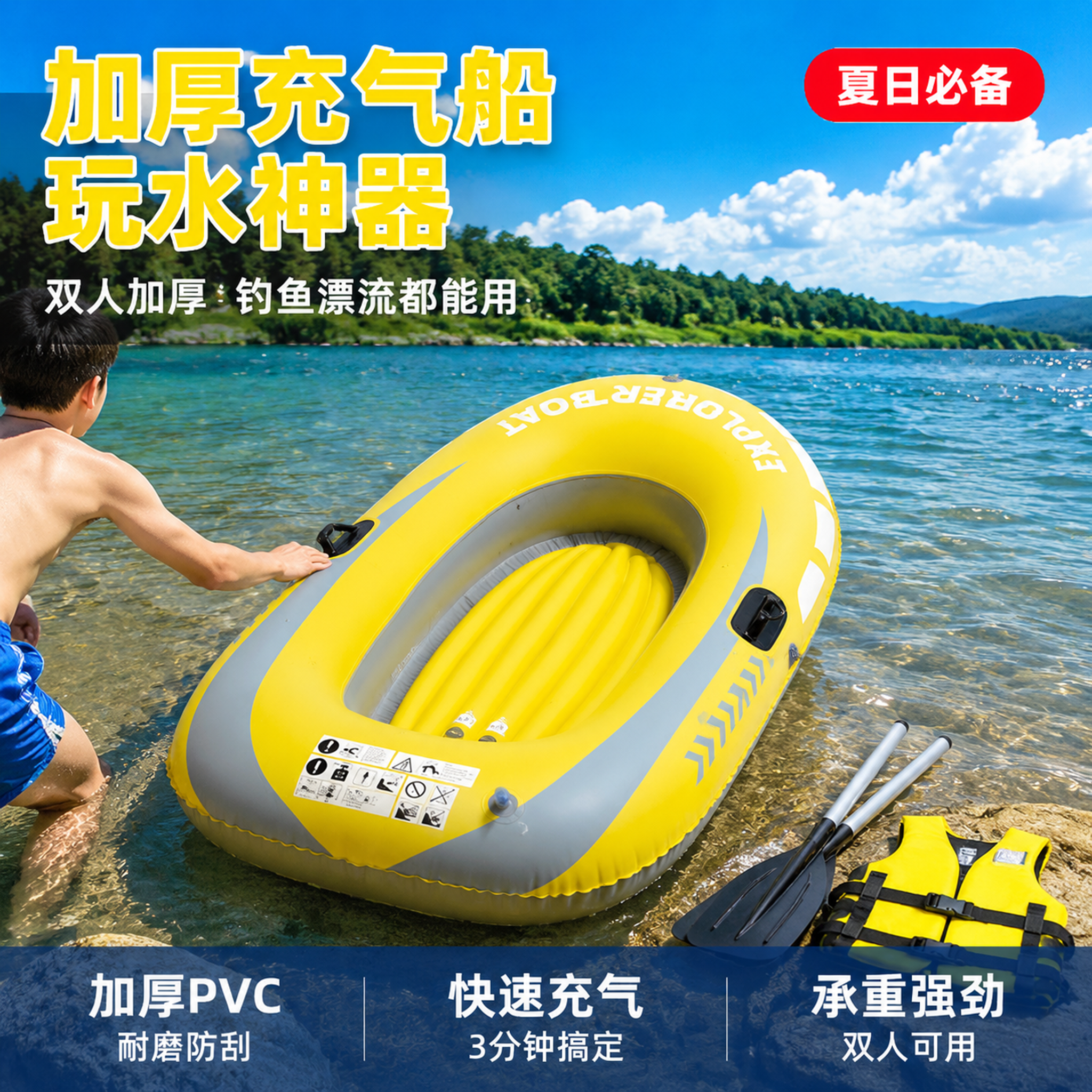 [主图-1] 加厚充气皮划艇夏日玩水首图。 [氛围风格] 夏日… - 图片创意预览