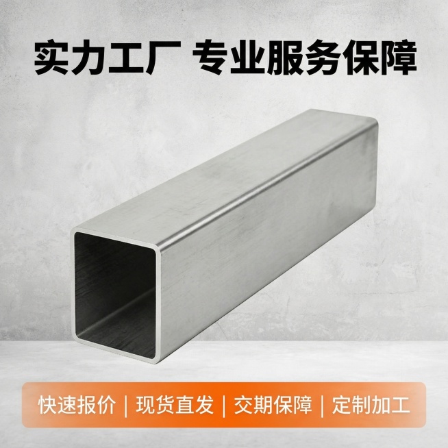 [主图 5] 不锈钢管材服务承诺收尾图
[氛围/风格] 干净稳重工业风，增强信任感
[画面元素] 不锈钢管材斜放居中展示，保留原产品外观特征，底部留出半透明悬浮区域放置服务承诺，背景为浅灰色工业质感，预览效果