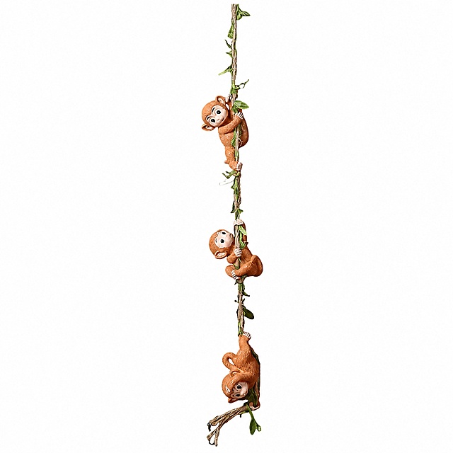 [Main Image 1] Climbing monkey garden decoration hanging ornament, pure white background #FFFFFF, product centered. Keep the product appearance (physical structure, material texture, color) 100% consistent with the original input image, eliminate any distortion and color difference. Product occupies 85% of the frame, clean and professional e-commerce main image. Commercial photography texture, soft and even studio lighting, clear product details, high definition. 1:1 square ratio, no extra text or logo, super high definition commercial photography quality. Negative prompt: distortion, text disorder, blurry product, messy background, watermark, platform logo