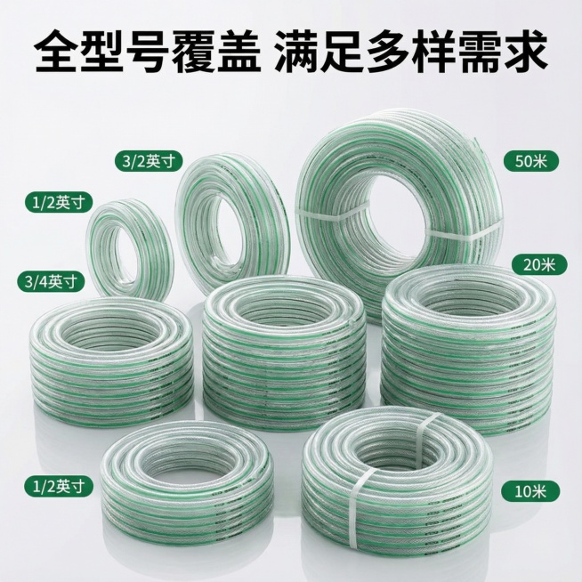 这张图片是产品主体这款产品是科麦罗PVC高压防爆软管  我需要设计10张主图在拼多多上面售卖    可以用  超低温 下雪等场景进行主图场景布局设计一个高级一些主图文案内容 进口原料 出水顺畅 高弹性预览效果