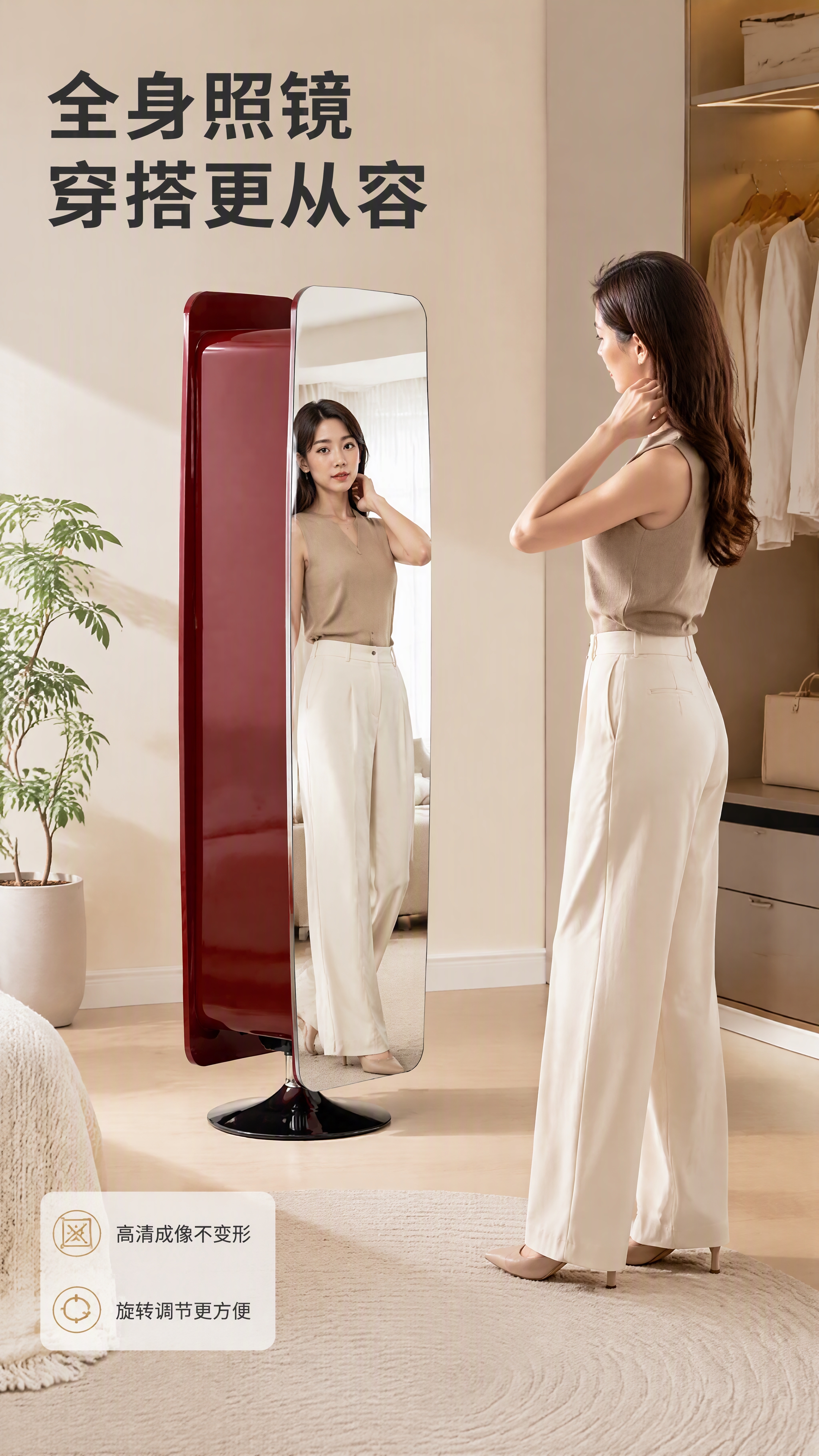 [商品] 使用【图1】DF-8805旋转穿衣镜；保留酒红色亮光… - 图片创意预览