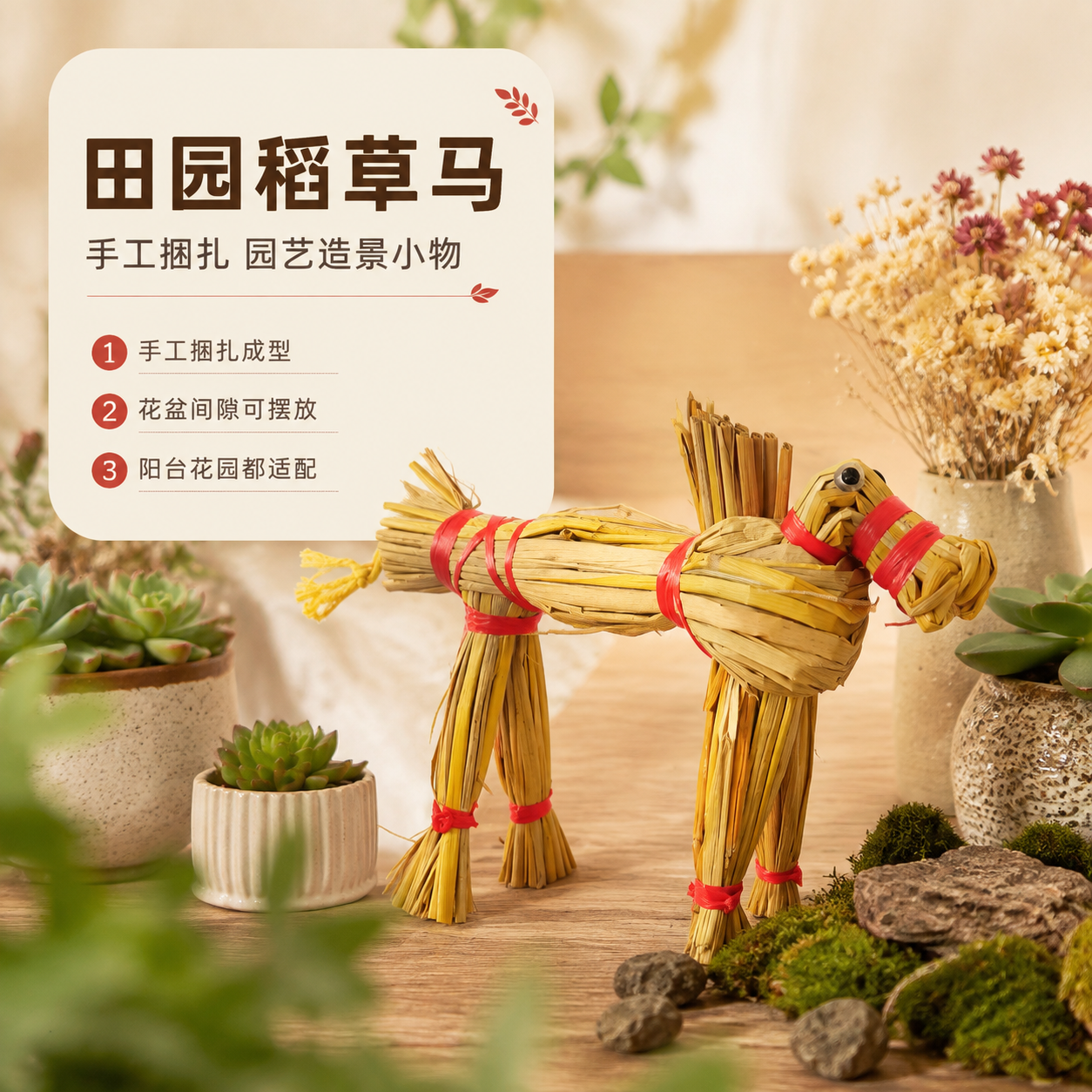 [商品] 使用【图1】红绳捆绑稻草马园艺摆件；保留稻草马整体结… - 图片创意预览