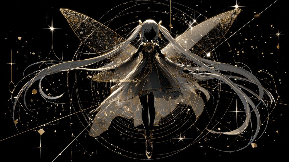 Ethereal anime silhouette of Kaname Madoka, black body, black face, long flowing silver hair adorned预览效果