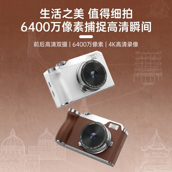 将原图缩成正方形比例（1:1），画面铺满不留白，文字可相对应放大但不能遮盖住相机，相机的款式不要改变预览效果