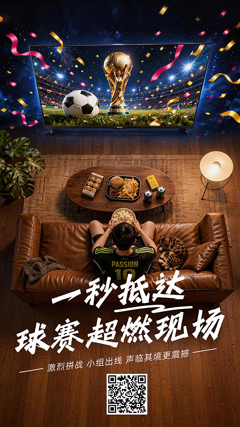 足球比赛超燃现场电视机宣传竖版海报