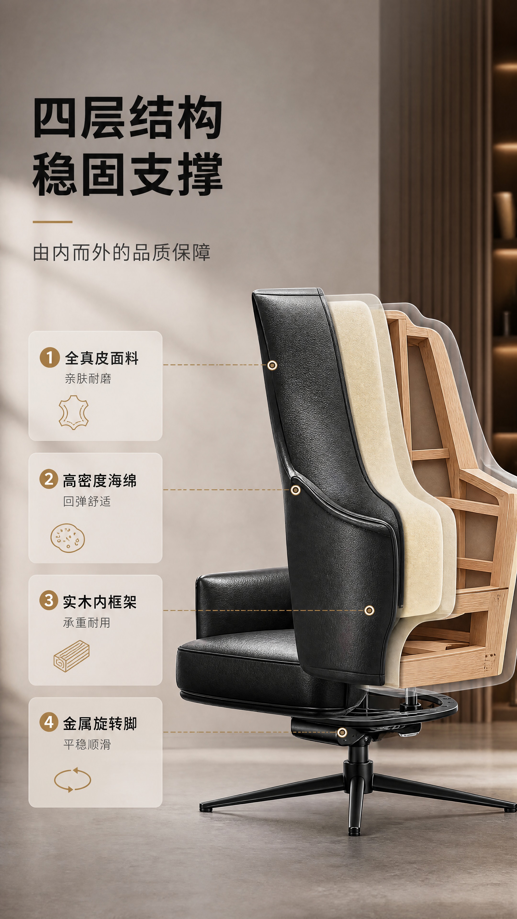 [商品] 使用【图1】黑色真皮单人旋转休闲椅；保留高靠背流线型… - 图片创意预览
