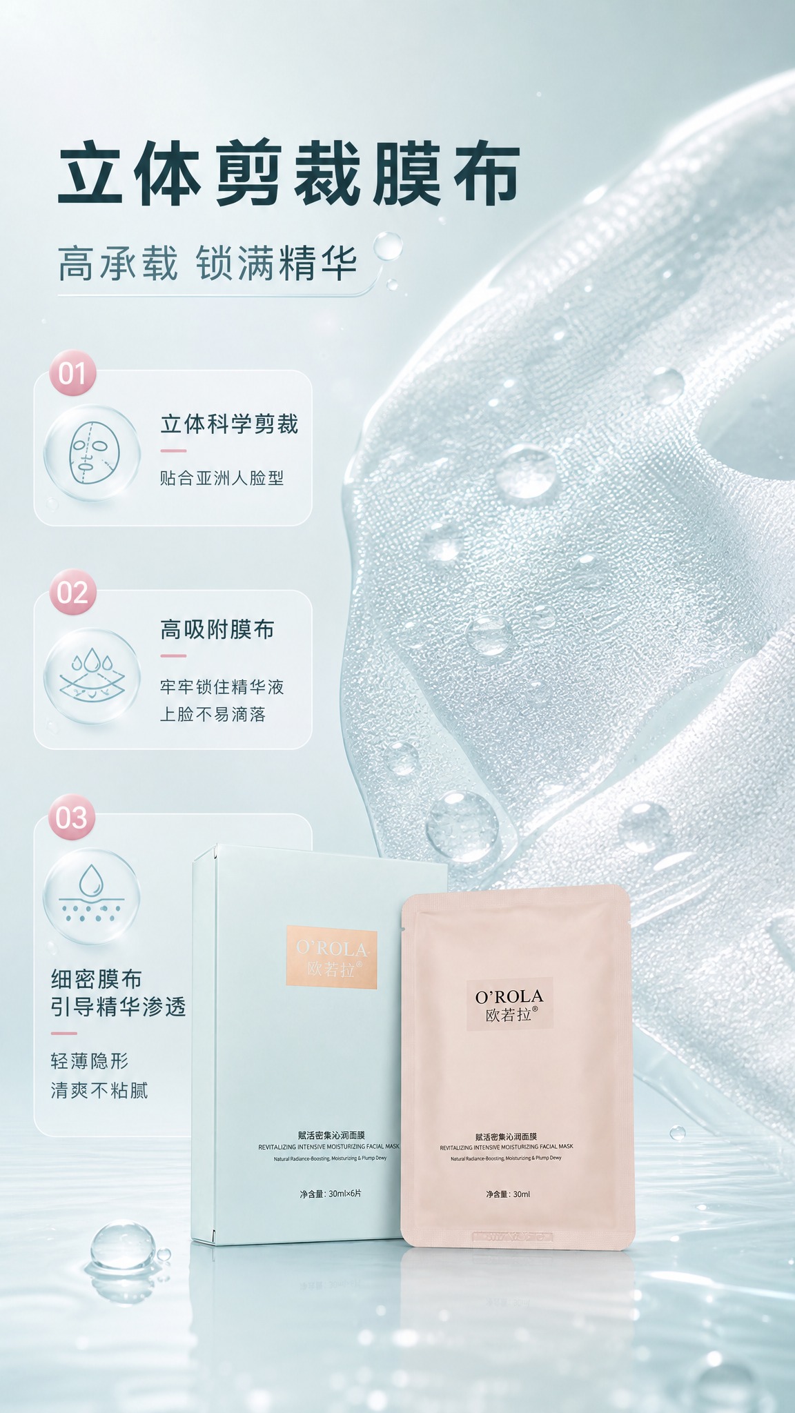 [商品] 使用【图1】欧若拉赋活密集沁润面膜外盒与单片袋：浅薄… - 图片创意预览