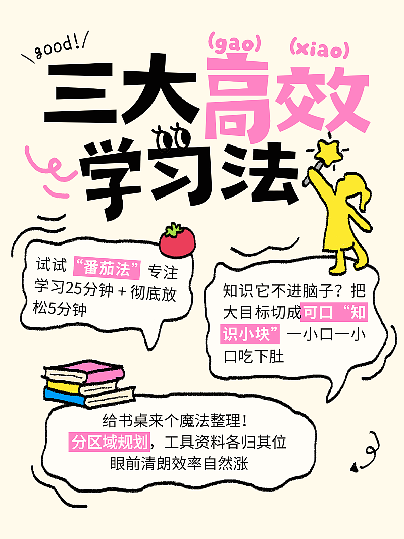 春季开学季学习指南趣味感插画吸睛大字小红书封面