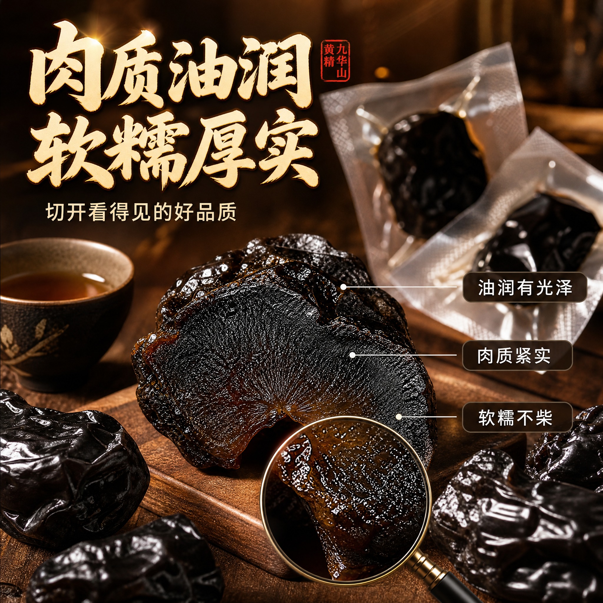 [主图-3] 九华山黄精细节与品质图，核心任务是微距展示黄精肉… - 图片创意预览